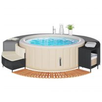  Hottub-ombouw poly rattan en massief acaciahout zwart