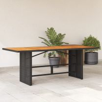  Tuintafel met acaciahouten blad 190x80x75 cm poly rattan zwart
