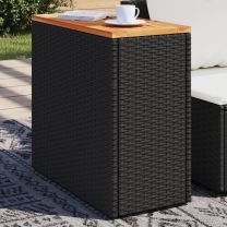  Tuinbijzettafel met houten blad 58x27,5x55 cm poly rattan zwart