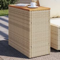  Tuinbijzettafel met houten blad 58x27,5x55 cm poly rattan beige