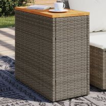  Tuinbijzettafel met houten blad 58x27,5x55 cm poly rattan grijs