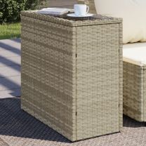  Tuinbijzettafel glasblad 58x27,5x55 cm poly rattan lichtgrijs