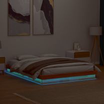 Groot Bed met LED massief grenenhout wasbruin 160x200 cm
