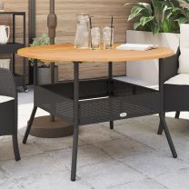  Tuintafel met acaciahouten blad 110x71 cm poly rattan zwart