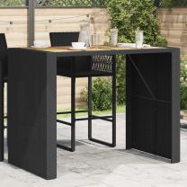  Tuintafel met acaciahouten blad 145x80x110 cm poly rattan zwart