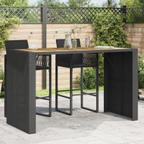  Tuintafel met acaciahouten blad 185x80x110 cm poly rattan zwart