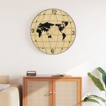  Wandklok 50 cm bewerkt hout geel en zwart