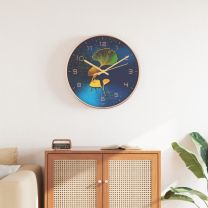  Wandklok 29,5 cm polystyreen en glas goudkleurig en blauw