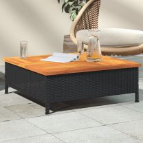  Tuintafel 70x70x25 cm poly rattan en acaciahout zwart