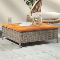  Tuintafel 70x70x25 cm poly rattan en acaciahout grijs