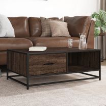  Salontafel 90x57x35 cm bewerkt hout en metaal bruin eikenkleur