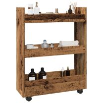  Opbergtrolley smal 3-laags bewerkt hout oud houtkleurig
