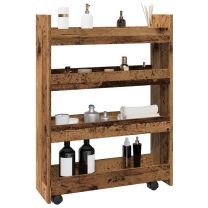  Opbergtrolley smal 4-laags bewerkt hout oud houtkleurig