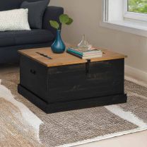  Opbergkist HALDEN zwart 91x91x47 cm massief grenenhout