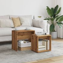  2-delige Tafeltjesset bewerkt hout artisanaal eikenkleurig