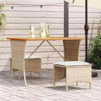  Tuintafel met acaciahouten blad 105x75x72 cm poly rattan beige