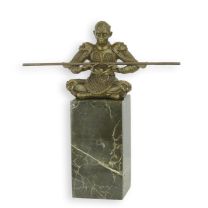 A BRONZE SCULPTURE OF A CHINESE WARRIOR MONKEY