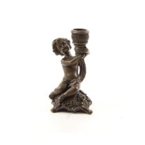 A BRONZE PUTTO CANDLESTAND