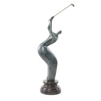 A MODERNIST BRONZE SCULPTURE OF A GOLFER