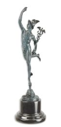 EEN BRONZEN BEELD VAN MERCURY MET KWIKGROENE AFWERKING