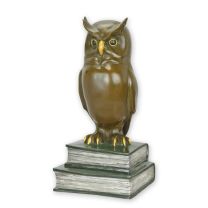 A BRONZE SCULPTURE OF THE WISE OWL