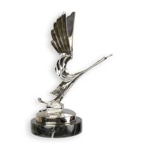 A BRONZE ART DECO STORK CAR MASCOT ANTIQUE SILVER