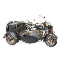 A TIN MODEL OF A MILITARY MOTORCYLE WITH SIDECAR