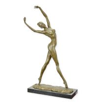 A BRONZE SCULPTURE OF A FEMALE NUDE DANCER