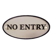 Gietijzeren bord met "verboden toegang"