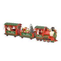 A TIN MODEL OF A LOCOMOTIVE WITH 2 WAGONS IN CHRISTMAS STYLE