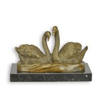A BRONZE SCULPTURE OF A PAIR OF SWANS
