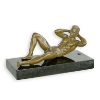 AN EROTIC BRONZE SCULPTURE OF A RECLINING MALE NUDE
