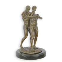 AN EROTIC BRONZE SCULPTURE OF TWO MALE NUDES