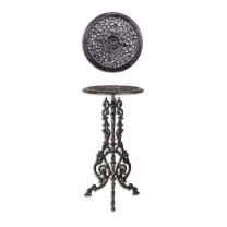 A CAST IRON PLANT TABLE, BLACK