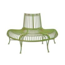 A GREEN DEMI ROUND IRON TREE BENCH