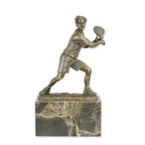 A BRONZE SCULPTURE OF A TENNIS-PLAYER