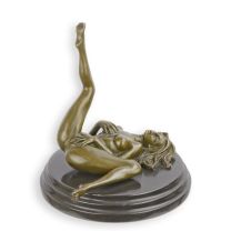 AN EROTIC BRONZE SCULPTURE OF A RECLINING FEMALE NUDE