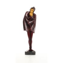 EEN OP HOUT GEMONTEERD BRONZEN BEELD VAN MEPHISTOPHELES