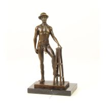 A BRONZE SCULPTURE OF A NUDE POSING MALE