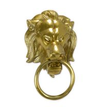 AN ALUMINIUM LION HEAD DOOR KNOCKER