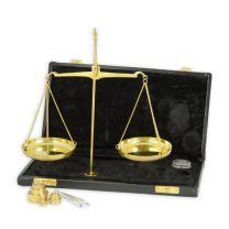 A BRASS APOTHECARY SCALE IN BOX