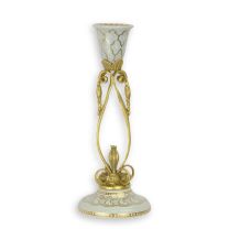 A BRONZE MOUNTED PORCELAIN CANDLE-STICK