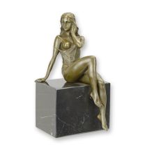 A BRONZE SCULPTURE OF A SEMI NUDE FEMALE