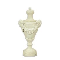 A CAST IRON ORNAMENTAL GARDEN URN ON STAND