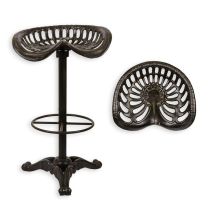 A CAST IRON BAR STOOL, BLACK
