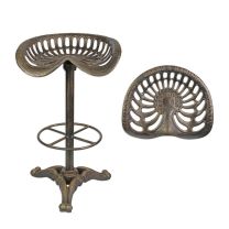 A CAST IRON BAR STOOL, BRONZE COLOUR