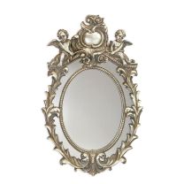 A RESIN SILVER MIRROR FLANKED BY TWO PUTTI