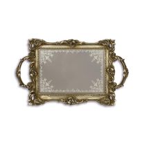 A RESIN MIRROR TRAY, ANTIQUE SILVER
