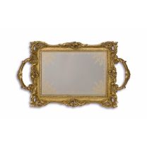A RESIN MIRROR TRAY, ANTIQUE GOLD