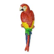 A CAST IRON WALL MOUNT RED AND YELLOW MACAW